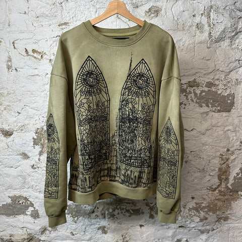 Who Decides War Stained Glass Olive Crewneck Sz XL