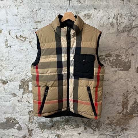 Burberry Brown Plaid Black Reversible Vest Sz M