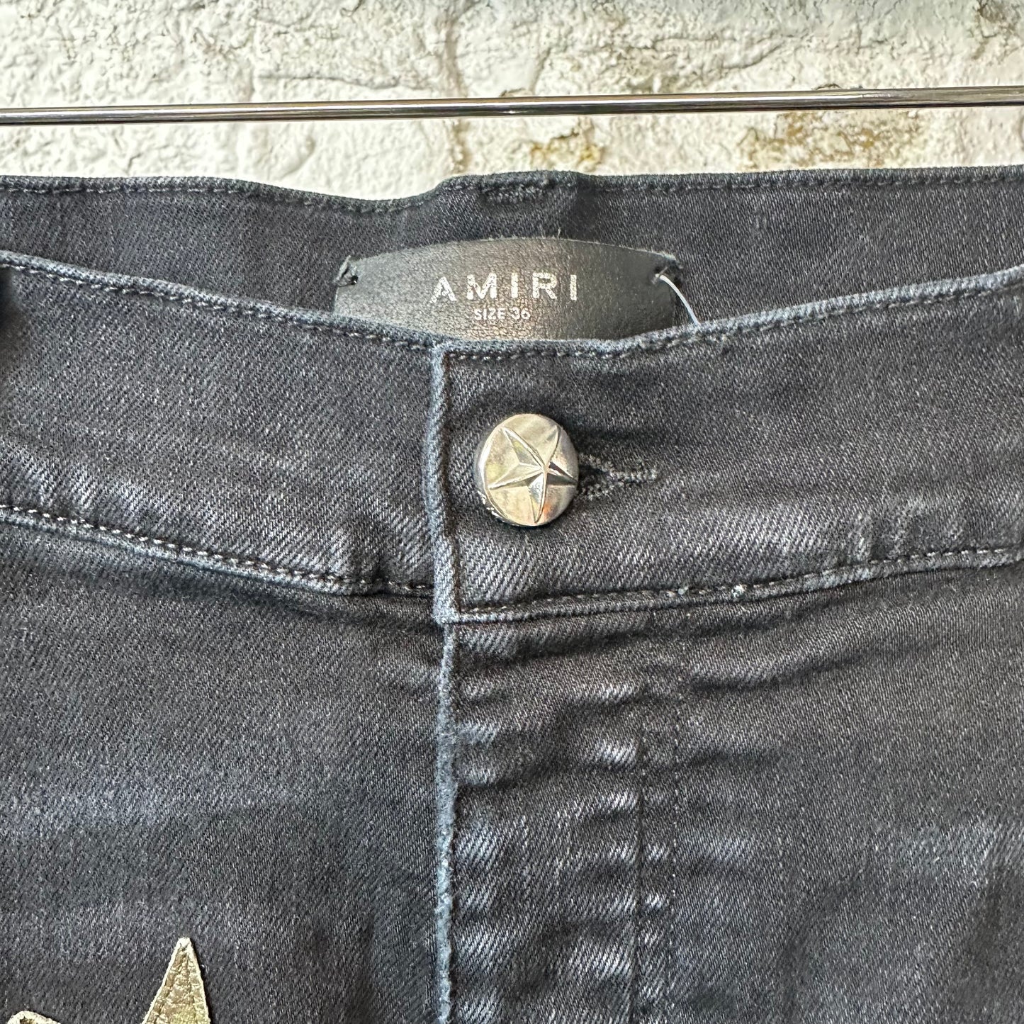 Amiri Green Camo Star Black Denim Jean Sz 36