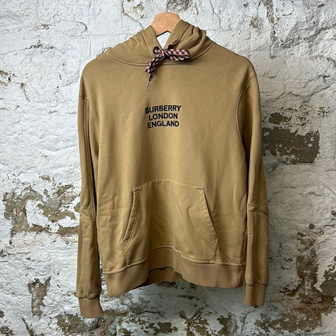 Burberry London Tan Embroidered Spellout Hoodie Sz S