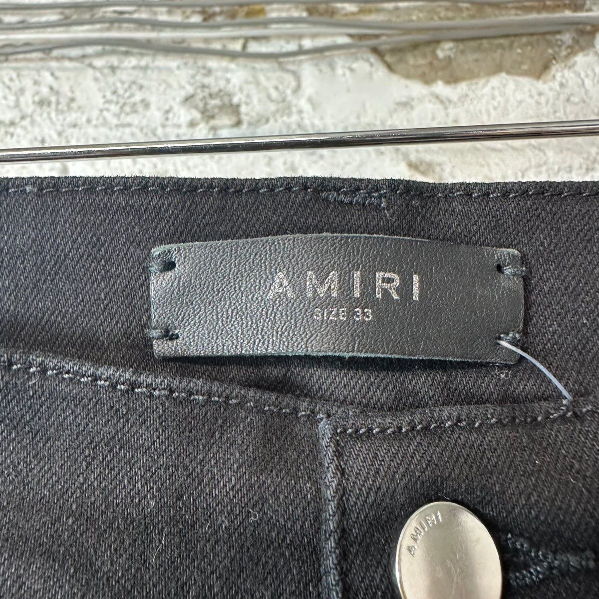Amiri MX1 Black Leather Black Denim Jeans Sz 33