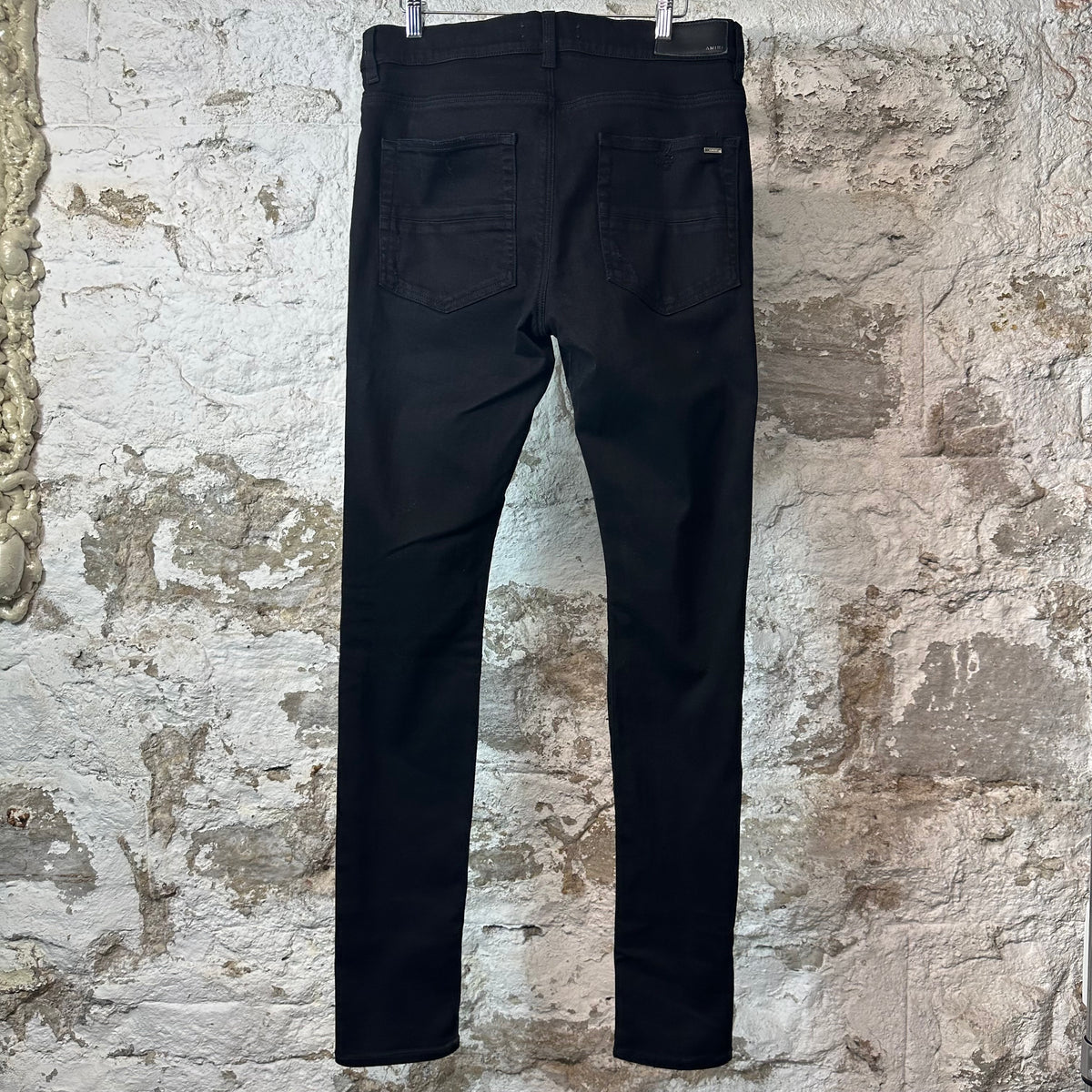 Amiri MX1 Black Leather Black Denim Jeans Sz 33
