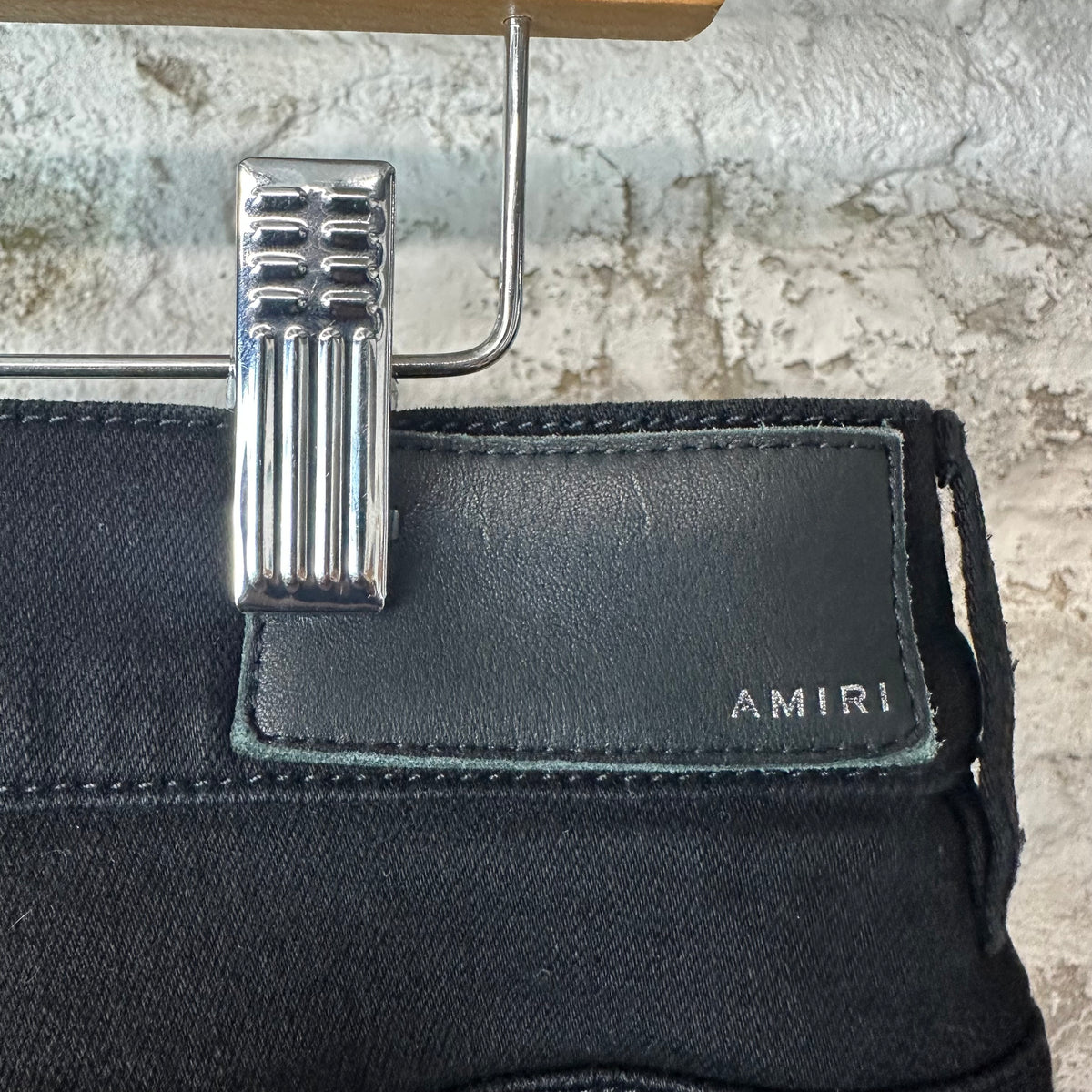 Amiri MX1 Black Leather Black Denim Jeans Sz 33