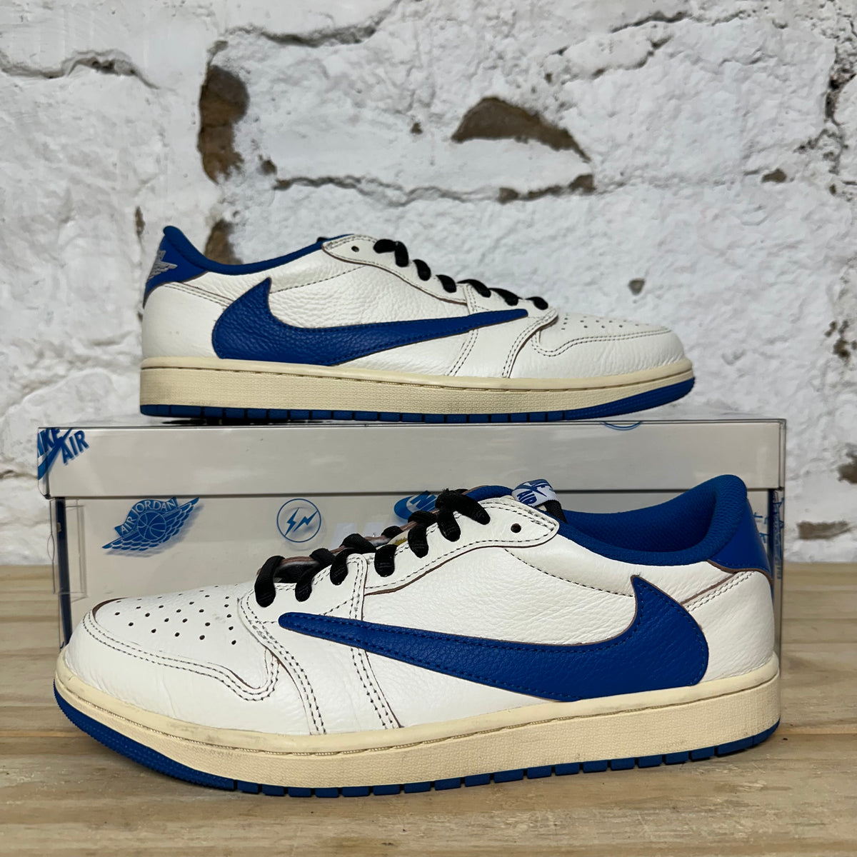 Air Jordan 1 Low Fragment x Travis Scott Sail Military Blue Sz 10.5