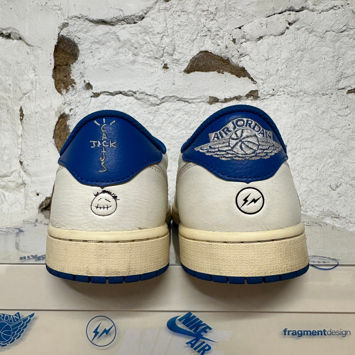 Air Jordan 1 Low Fragment x Travis Scott Sail Military Blue Sz 10.5