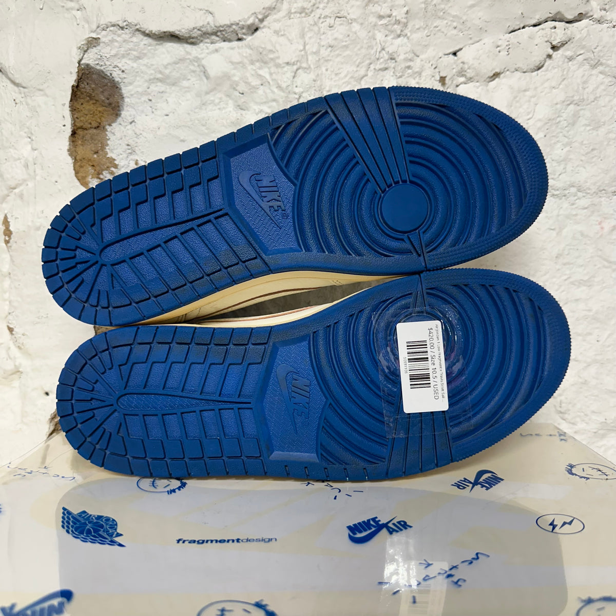 Air Jordan 1 Low Fragment x Travis Scott Sail Military Blue Sz 10.5
